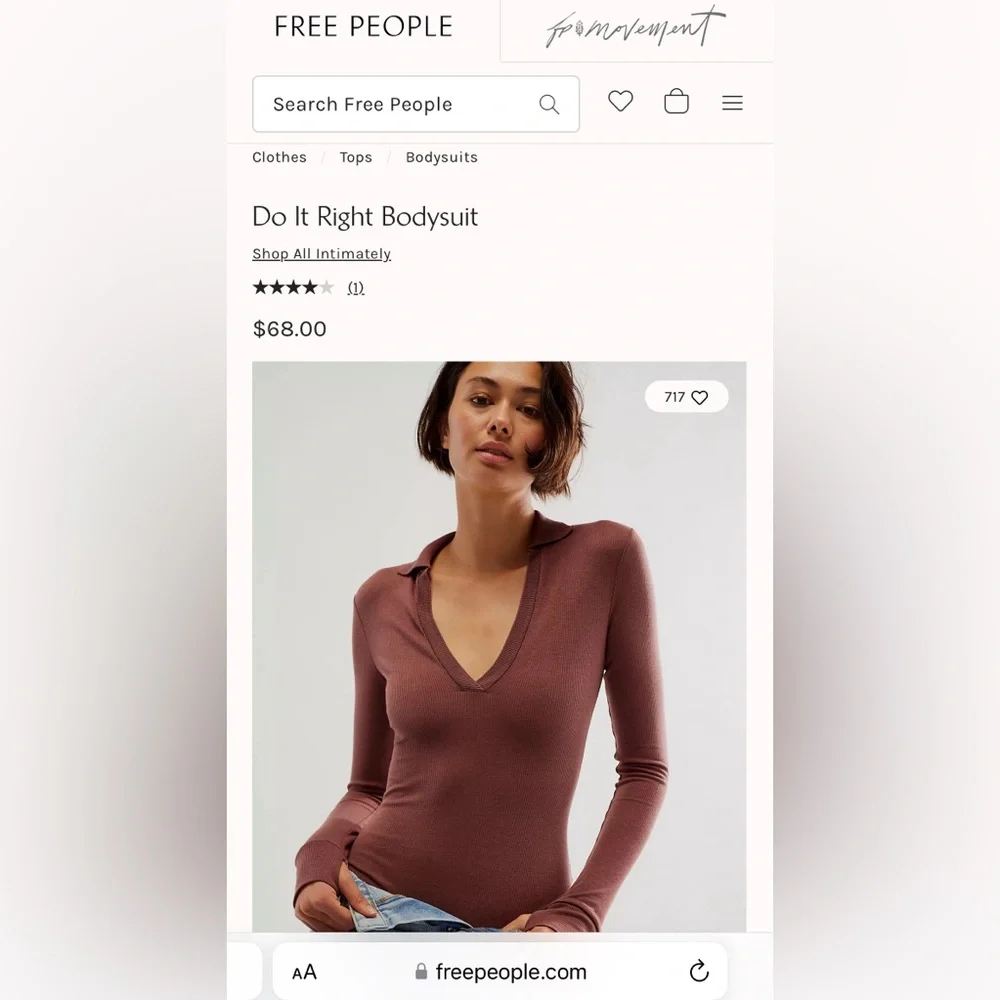 Free People Do It Right Bodysuit in the color Hickory.  NWT size Medium.